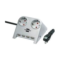 Brennenstuhl Desktop Power Tischsteckdose 2-fach, 4x USB 2.0 silber