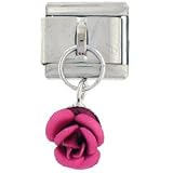 Dangling Dark Pink Rose Italian Charm Link by SUTJI
