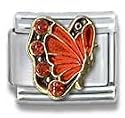 Clearly Charming July Ruby Gold Czech Crystal Butterfly Birthstone Butterfly Italian Charm Bracelet Link