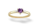 14K Yellow Gold Genuine Heart Amethyst and Diamond Ring