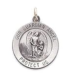 Guardian Angel Protect Us - Medium Oval Sterling Silver Guardian Angel Protect Us Medal Pendant