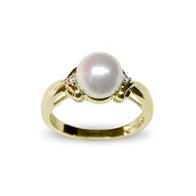 Ruby Japanese Akoya Cultured Pearl Yellow Gold Ring by American Pearl Jewelers