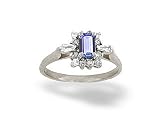 14K White Gold Genuine Emerald-cut Tanzanite and Diamond Ring