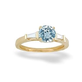 14K Yellow Gold Genuine Round Aquamarine and Diamond Engagement Ring by Jewels For Me