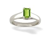 14K White Gold Genuine Emerald-cut Peridot Solitaire Ring