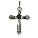 Sterling Silver Popcorn Chain Marcasite Onyx Cross Pendant - 18 Inch - Italian