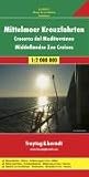 Mittelmeer-Kreuzfahrten / Mediterranean cruises 1 : 2 000 000. Autokarte. Klimatabellen. Fähren. Entfernungen in km. Häfen