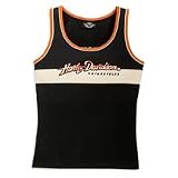 Harley Davidson Womens sleeve-less Prestige Tank Shirt--NEW for 2008--95% cotton, 5% spandex. Embroidered and screen-printed graphics on front and back. Colorblock, 99070-08VW