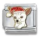 Clearly Charming Chiuahua with Santa Hat Dog Breed Canine Collection Italian Charm 18k Gold by Casa D'Oro