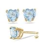 6 mm Heart Shaped Aquamarine Stud Earrings in 14K Yellow Gold