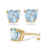 6 mm Heart Shaped Aquamarine Stud Earrings in 14K Yellow Gold