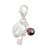 Glass Sterling Silver Charm, 1.125 in long Purple Cats Eye Bead, Key, Heart on Lobster Clasp