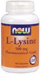 L-Lysine 100 Caps 500 mg ( essential amino acid, essential component of all proteins, calcium, collagen. Promotes growth, tissue, production of antibodies, cold sores, or fever blisters, lysine are fatique, loss of energy, inability to concentrate, irritability, hair loss, and anemia ) By NOW Foods