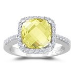 0.33 Cts Diamond & 1.59 Cts Lemon Citrine Ring in 14K White Gold