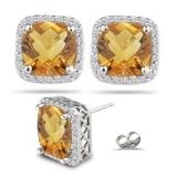 0.30 Ct Diamond and 1.34 Ct Citrine Earrings in 14K White Gold