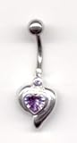Duo Jeweled Heart Navel Bar in Amethyst - B0007ZJ4EQ