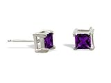 14K White Gold Genuine Square Amethyst Stud Earrings