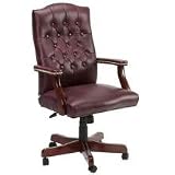 Boss High Back Button Tufted Leather Cherry Wood Finish Chair - B915 - Oxblood Vinyl