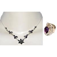 Valentine Jewelry Silver Amethyst Necklace Ring Sets by ShalinCraft