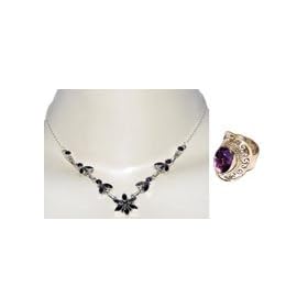 Valentine Jewelry Silver Amethyst Necklace Ring Sets by
