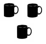 Set of 3 Solid Black Durable Ceramic Camping Travel Home Coffee Tea Mugs with Handle