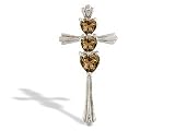 14K White Gold Genuine Heart Smoky Quartz and Diamond Cross Pendant