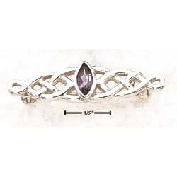 Sterling Silver Celtic Weave Pin With Marquise Shaped Amethyst Stone by JewelryWeb