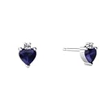 14K White Gold Heart Genuine Sapphire Earrings