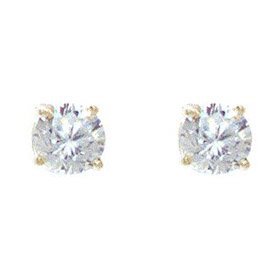 18kt Gold over Sterling Silver 5.25mm White CZ Basket Set Stud Earring