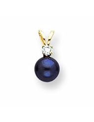 0.1 Carat 14K Gold 6mm Black Pearl Diamond Pendant