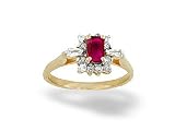 14K Yellow Gold Genuine Emerald-cut Ruby and Diamond Ring