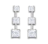 14kt White Gold With Cubic Zirconia 3 Stone Post Earrings