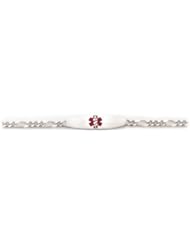 Sterling Silver Medical Alert ID Figaro Chain Bracelet - Length 7 Inch