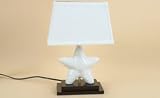 Decorative Nautilus Starfish Seashell Table Lamp With Linen Fabric Shade, White Ceramic Starfish and Dark Red Wood Base, for Bedroom or Living Room Decorative Nautilus Starfish Seashell Table Lamp With Linen Fabric Shade, White Ceramic Starfish and Dark Red Wood Base, for Bedroom or Living Room