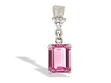 14K White Gold Emerald-cut Created Pink Sapphire and Diamond Pendant