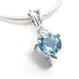 Sterling Silver Blue Topaz Heart and White CZ Pendant and 16" Chain Necklace Gift Boxed