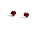 14K White Gold Genuine Heart Garnet Stud Earrings
