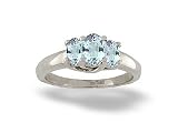 14K White Gold Genuine Oval Aquamarine 3-Stone Ring