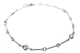 14K White Gold Twisted Hand Made Link Anklet with Bezel Set Diamonds