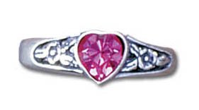 Solid Sterling Silver Red Crystal Heart Ring