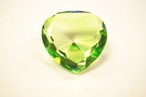 Beautiful Heart Birthstones Paperweight Glass Diamond 3" Crystal, Light Green
