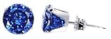 6 MM Round Blue Sapphire Cubic Zirconia .925 Sterling Silver Post Friction Back Stud Earrings