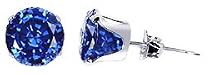 Sterling Silver 6 MM Round Blue Sapphire Cubic Zirconia Stud Post Friction Back Earrings