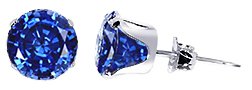 6 MM Round Blue Sapphire Cubic Zirconia .925 Sterling Silver Post Friction Back Stud Earrings
