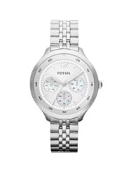 Fossil GMT Silver Dial Stainless Steel Ladies Watch ES3247