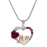 Argenté et Plaqué Or Coeur Mère Maman Pendentif Collier ChaÎne avec Zirconium Cubique Cristal Irisé Rose Fête des Mères