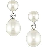 Natural Freshwater White Flat Coin And Tear Shape Pearl Silver Drop Earrings