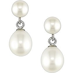 Natural Freshwater White Flat Coin And Tear Shape Pearl Silver Drop Earrings (Valentine's Day Special)