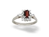 14K White Gold Genuine Emerald-cut Garnet and Diamond Ring