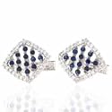 Sterling Silver with Blue CZ Striped Diamond Cuff Links